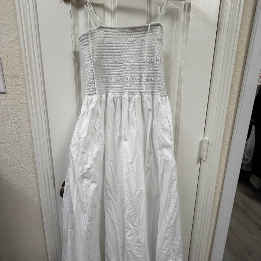 White Smocked Strap Maxi Dress